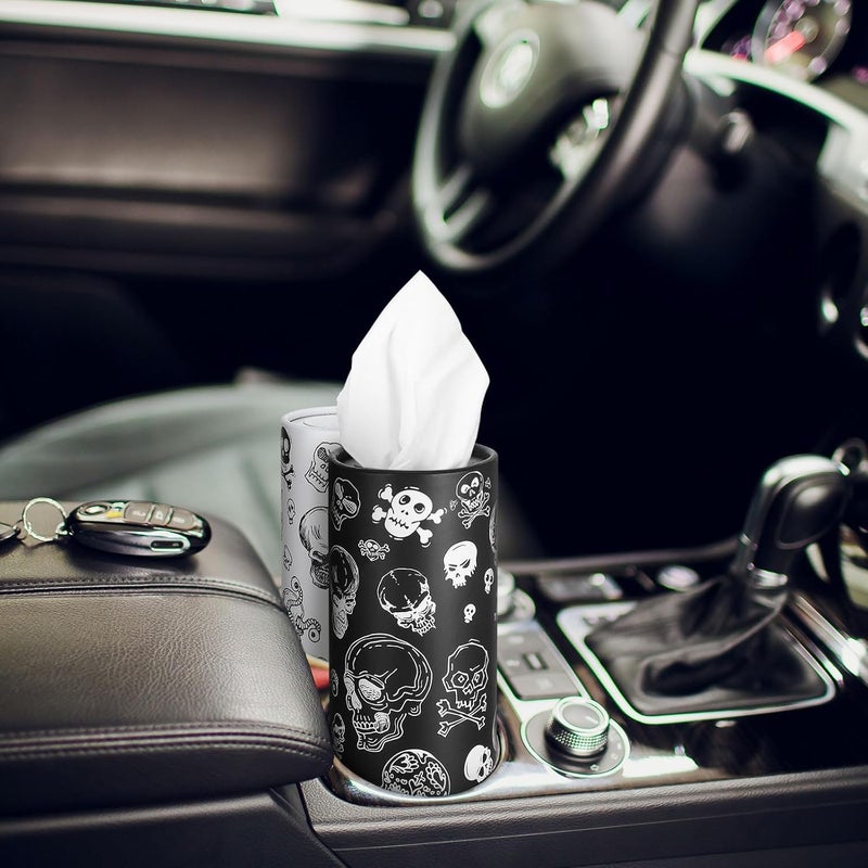 Fourluoo 12 Pack Skull Cylinder Tissues for Car Bulk Gothic Skeleton Round Cylinder Holder with 3 Ply Facial Tissues for Travel Home Bathroom Office Accessories - Image 4